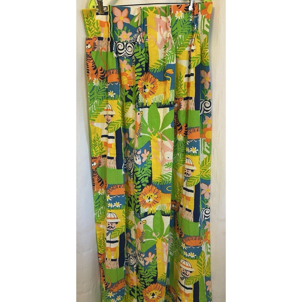 VTG 70s SEARS Mod Tropical Zoo Safari Curtain Panel 37X60 PLEATED HOOK RING